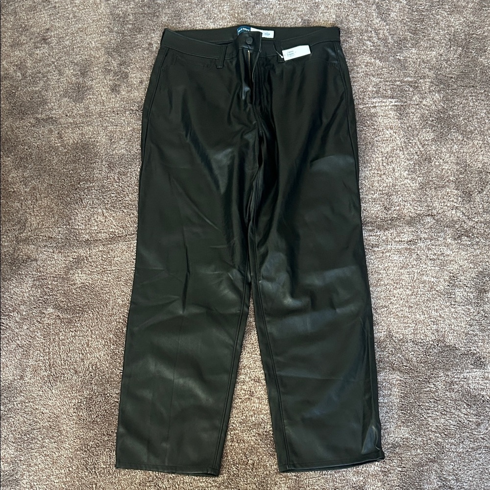 Black Faux Leather High Rise Pants